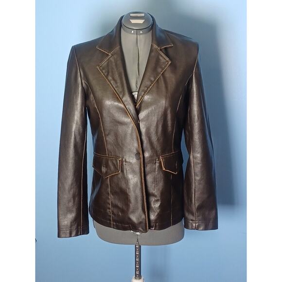 RVT Jackets & Blazers - RVT Brown Faux Leather Jacket Distressed Biker Size Small Women's